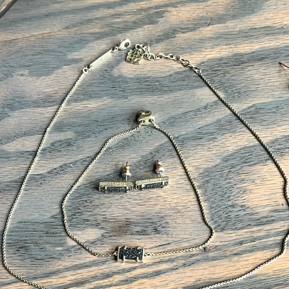 Kendra Scott Gold and Black Necklace, bracelet & stud set